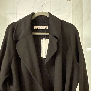 NWT Zara black wool robe coat Small